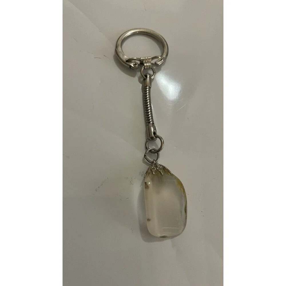 Vintage Natural Agate Chalcedony Polished Stone Keychain  Freeform Crystal